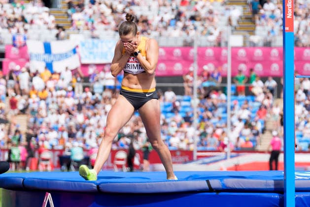 BIRMINGHAM, GREAT BRITAIN - AUGUST 14, 2026 : Vanessa GRIMM (GER Germany) competing in the high jump in the heptathlon during the European Athletics Championships at Alexander Stadium on August 14, 2026 in Birmingham, Great Britain. Great Britain Copyright: xLeahxKohringx