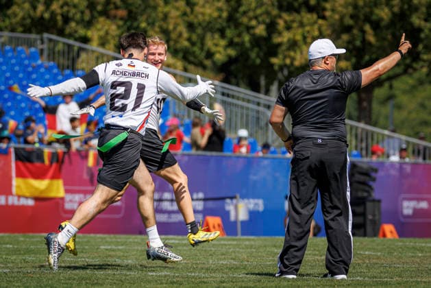 Germany (GER) vs. Brazil (BRA), Day 2 Men at IFAF Flag Football Championships Düsseldorf 2026, 14.08.2026 Duesseldorf, Germany - Aug. 14, 2026: + during the match between Germany (GER) vs. Brazil (BRA) on the second day of the Men IFAF Flag Football World Championships at the Bezirkssportanlage Duesseldorf Garath *** Germany (GER) vs. Brazil (BRA), Day 2 of the Men s IFAF Flag Football World Championships in Düsseldorf 2026, August 14, 2026, Düsseldorf, Germany, during the match between Germany (GER) and Brazil (BRA) on the second day of the Men’s IFAF Flag Football World Championships at the Bezirkssportanlage Düsseldorf Garath Copyright: xBEAUTIFULxSPORTS B.Hoffmannx