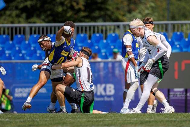 Germany (GER) vs. Brazil (BRA), Day 2 Men at IFAF Flag Football Championships Düsseldorf 2026, 14.08.2026 Duesseldorf, Germany - Aug. 14, 2026: Renato Esdras Santana Munford de Oliveira (BRA 0) during the match between Germany (GER) vs. Brazil (BRA) on the second day of the Men IFAF Flag Football World Championships at the Bezirkssportanlage Duesseldorf Garath *** Germany GER vs. Brazil BRA, Day 2 Men s Division at the IFAF Flag Football Championships Düsseldorf 2026, August 14, 2026, Düsseldorf, Germany. Renato Esdras Santana Munford de Oliveira (BRA) scored 0 during the match between Germany (GER) and Brazil (BRA) on the second day of the Men’s IFAF Flag Football World Championships at the Bezirkssportanlage Düsseldorf Garath. Copyright: xBEAUTIFULxSPORTS B.Hoffmannx