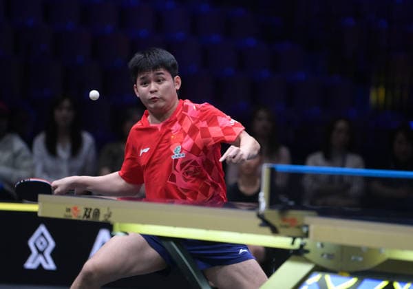 (260814) -- MALMO, Aug. 14, 2026 -- Lin Shidong competes during the men s singles round of 16 match between Lin Shidong of China and Alexis Lebrun of France at the WTT Europe Smash Sweden 2026 in Malmo, Sweden, Aug. 14, 2026. ) (SP)SWEDEN-MALMO Table tennis, Tischtennis WTT EUROPE SMASH 2026-MEN S SINGLES WengxXinyang 