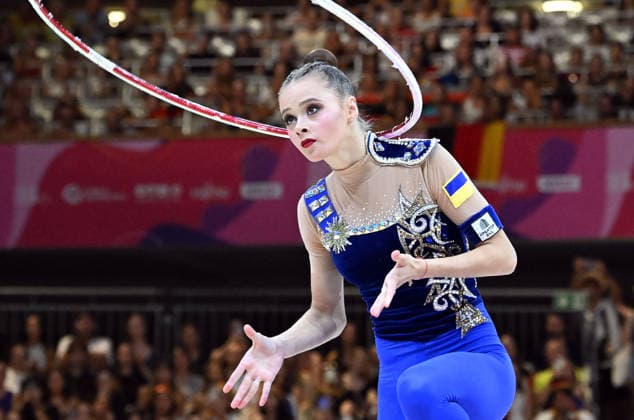 14.08.2026, xhbx, Rhythmische Sportgymnastik Weltmeisterschaft 2026, v.l. Taisilia Onofriichuk (Ukraine) Reifen (DFL DFB REGULATIONS PROHIBIT ANY USE OF PHOTOGRAPHS as IMAGE SEQUENCES and or QUASI-VIDEO) Frankfurt am Main *** August 14, 2026, xhbx, 2026 Rhythmic Gymnastics World Championships, from left: Taisilia Onofriichuk (Ukraine), hoop; DFL, DFB. REGULATIONS PROHIBIT ANY USE OF PHOTOGRAPHS AS IMAGE SEQUENCES AND OR QUASI-VIDEO. Frankfurt am Main