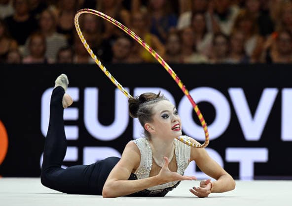 14.08.2026, xhbx, Rhythmische Sportgymnastik Weltmeisterschaft 2026, v.l. Vera Tugolukova (Zypern) (DFL DFB REGULATIONS PROHIBIT ANY USE OF PHOTOGRAPHS as IMAGE SEQUENCES and or QUASI-VIDEO) Frankfurt am Main *** August 14, 2026, xhbx, 2026 Rhythmic Gymnastics World Championships, from left: Vera Tugolukova, Cyprus, DFL, DFB. REGULATIONS PROHIBIT ANY USE OF PHOTOGRAPHS AS IMAGE SEQUENCES AND OR QUASI-VIDEO. Frankfurt am Main