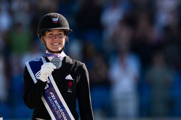 260814 Cathrine Laudrup-Dufour of Denmark celebrates with her silver medal after the Dressage Grand Prix Special during day 4 of the 2026 FEI World Championships on August 14, 2026 in Aachen. Photo: Emma Wallskog BILDBYRAN kod EW EW0682 ridsport equestrian rid-vm 2026 2026 fei world championships bbeng ridsport-vm dressage dressyr jubel *** August 14, 2026: Cathrine Laudrup Dufour of Denmark celebrates with her silver medal after the Dressage Grand Prix Special on Day 4 of the 2026 FEI World Championships, 2026 in Aachen. Photo by Emma Wallskog. BILDBYRAN code EW EW0682 equestrian sports riding 2026 World Championships 2026 FEI World Championships BBENG equestrian sports World Championships dressage celebration  Copyright: EMMAxWALLSKOG BB260814EW109