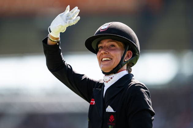 260814 Cathrine Laudrup-Dufour of Denmark with horse Mount St John Freestyle celebrates after competing in the Dressage Grand Prix Special during day 4 of the 2026 FEI World Championships on August 14, 2026 in Aachen. Photo: Emma Wallskog BILDBYRAN kod EW EW0682 ridsport equestrian rid-vm 2026 2026 fei world championships bbeng ridsport-vm dressage dressyr jubel *** August 14, 2026: Cathrine Laudrup Dufour of Denmark, riding Mount St. John in the Freestyle, celebrates after competing in the Dressage Grand Prix Special on Day 4 of the 2026 FEI World Championships on August 14, 2026 in Aachen. Photo by Emma Wallskog. BILDBYRAN code EW EW0682 equestrian sports riding 2026 World Championships 2026 FEI World Championships BBENG equestrian sports World Championships dressage celebration  Copyright: EMMAxWALLSKOG BB260814EW117