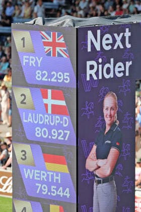 Vom letzten Start auf den 3. Platz und Bronze an Katharina Hemmer (GER, Deutschland, Germany) mit Pferd Denoix PCH, Dressur, Anzeigetafel, FEI Dressage World Championship, WM, Weltmeisterschaft MEGGLE-Preis, Grand Prix Special, Einzelwertung , AACHEN - FEI World Championships 2026, Weltfest des Pferdesports, Reitsport Weltmeisterschaft 2026, Aachen 2026, Welcome Home 2026, Aachener Soers, 11. bis 23. August 2026, Reitsport, 14.08.2026, Aachen Aachener Soers Deutschland *** From last place at the start to 3rd place and the bronze medal for Katharina Hemmer (GER, Germany) riding Denoix PCH, dressage, scoreboard, FEI Dressage World Championship MEGGLE Prize, Grand Prix Special, Individual Competition, AACHEN FEI World Championships 2026, World Equestrian Festival, 2026 World Equestrian Games, Aachen 2026, Welcome Home 2026, Aachen Soers, August 11–23, 2026, Equestrian Sports, August 14, 2026, Aachen Soers, Germany