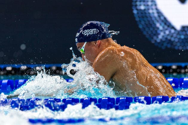 SWIMMING - EAC 2026 PARIS,FRANCE,14.AUG.26 - SWIMMING - European Aquatics Championships Paris 2026, 50m breaststroke, men. Image shows Luka Mladenovic (AUT).  GEPAxpictures xPhilippxBrem