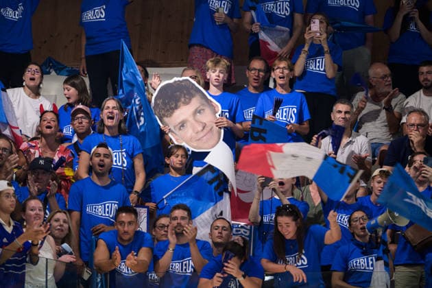 260814 French fans cheer for Leon Marchand of France when he competes in a men™s 200 meters butterfly swimming semifinal during day 15 of the 2026 European Aquatics Championships on August 14, 2026 in Saint-Denis. Photo: Joel Marklund BILDBYRAN kod JM JM0843 bbeng simning swimming svomming 2026 european aquatics championships em publik *** August 14, 2026: French fans cheer for Leon Marchand of France as he competes in the men’s 200-meter butterfly swimming semifinal on day 15 of the 2026 European Aquatics Championships in Saint-Denis. Photo by Joel Marklund, BILDBYRAN. Code: JM JM0843 bbeng swimming 2026 European Aquatics Championships EM audience 2026 in Saint-Denis. Photo by Joel Marklund. BILDBYRAN code JM JM0843 bbeng swimming 2026 European Aquatics Championships European Championships audience  Copyright: JOELxMARKLUND BB260814JM202
