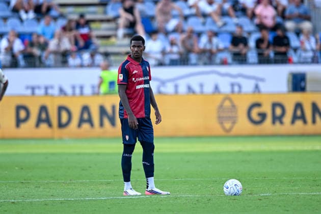 Cagliari s Yael Fritz Junior Trepy in action during the Coppa Italia Frecciarossa soccer match between Cagliari Calcio and Arezzo at the Unipol Domus in Cagliari, Sardinia - Friday 14th august 2026. - Soccer  Copyright: x Â®xGianlucaxZuddas LaPressex