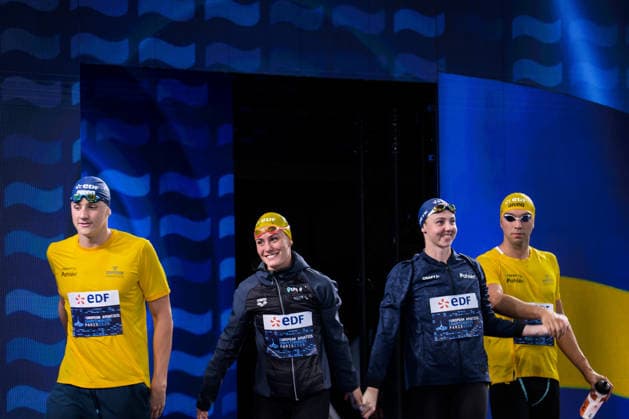 260814 Ludvig Bartolek, Sofia Astedt, Sara Junevik and Robin Hanson of Sweden in mixed 4x100 meters freestyle swimming relay final during day 15 of the 2026 European Aquatics Championships on August 14, 2026 in Saint-Denis. Photo: Joel Marklund BILDBYRAN kod JM JM0843 bbeng simning swimming svomming 2026 european aquatics championships em Sverige Sweden lagkapp stafett *** August 14, 2026: Ludvig Bartolek, Sofia Astedt, Sara Junevik, and Robin Hanson of Sweden in the mixed 4x100-meter freestyle swimming relay final on Day 15 of the 2026 European Aquatics Championships on August 14, 2026 in Saint Denis. Photo by Joel Marklund. BILDBYRAN code JM JM0843 bbeng swimming 2026 European Aquatics Championships EM Sweden team relay  Copyright: JOELxMARKLUND BB260814JM206