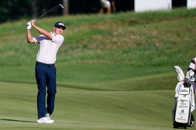MEMPHIS, TN - AUGUST 14: Matt McCarty of the United States watches his approach shot from the fairway on No. 7 during the second round of the FedEx St. Jude Championship, August 14, 2026, at TPC Southwind in Memphis, Tennessee. (Photo by Matthew Maxey Icon Sportswire) GOLF: AUG 14 PGA, Golf Herren FedEx St. Jude Championship EDITORIAL USE ONLY Icon260814014