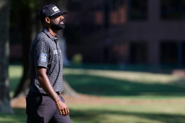 MEMPHIS, TN - AUGUST 14: Sahith Theegala of the United States during the second round of the FedEx St. Jude Championship, August 14, 2026, at TPC Southwind in Memphis, Tennessee. (Photo by Matthew Maxey Icon Sportswire) GOLF: AUG 14 PGA, Golf Herren FedEx St. Jude Championship EDITORIAL USE ONLY Icon260814021