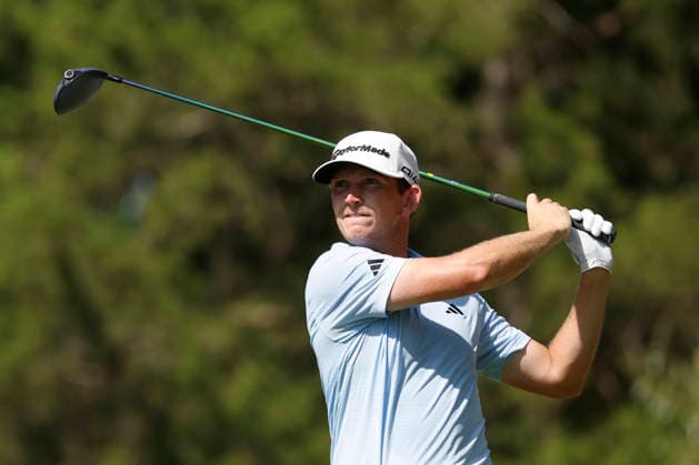 MEMPHIS, TN - AUGUST 14: Jacob Bridgeman of the United States holds his follow through as he hits his tee shot on No. 7 during the second round of the FedEx St. Jude Championship, August 14, 2026, at TPC Southwind in Memphis, Tennessee. (Photo by Matthew Maxey Icon Sportswire) GOLF: AUG 14 PGA, Golf Herren FedEx St. Jude Championship EDITORIAL USE ONLY Icon260814040