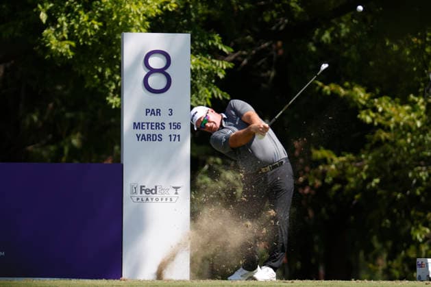MEMPHIS, TN - AUGUST 14: Ryan Fox of New Zealand hits his tee shot on No. 8 during the second round of the FedEx St. Jude Championship, August 14, 2026, at TPC Southwind in Memphis, Tennessee. (Photo by Matthew Maxey Icon Sportswire) GOLF: AUG 14 PGA, Golf Herren FedEx St. Jude Championship EDITORIAL USE ONLY Icon260814055