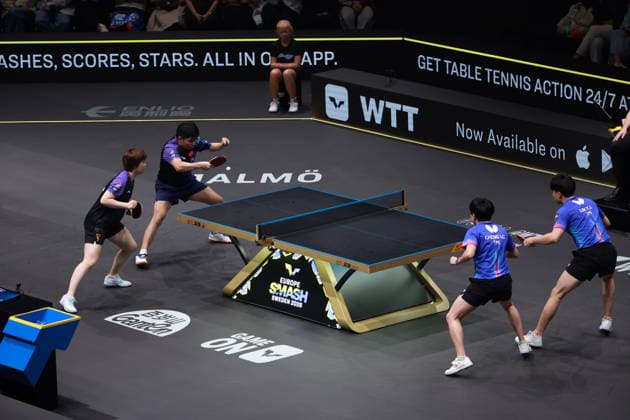 2026 WTT Europe Smash - Sweden - Main Draw - Day 5 Lin Shidong and Kuai Man of China compete against Lin Yun-Ju and Chen I-Ching of Taiwan during the Mixed Doubles semifinal at the 2026 Europe Smash at the Malmo Arena in Malmo, Sweden, on August 14, 2026. Malmo Sweden  Copyright: xRemyxGrosx originalFilename:gros-europesm260814_np9rU.jpg
