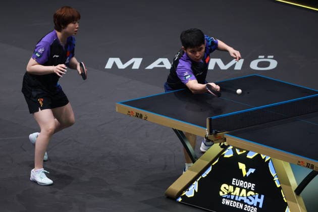 2026 WTT Europe Smash - Sweden - Main Draw - Day 5 Lin Shidong and Kuai Man of China compete against Lin Yun-Ju and Chen I-Ching of Taiwan during the Mixed Doubles semifinal at the 2026 Europe Smash at the Malmo Arena in Malmo, Sweden, on August 14, 2026. Malmo Sweden  Copyright: xRemyxGrosx originalFilename:gros-europesm260814_nplpg.jpg