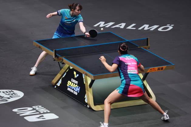 2026 WTT Europe Smash - Sweden - Main Draw - Day 5 Hina Hayata of Japan competes against Shin Yubin of South Korea during the Women s Singles Round of 16 at the 2026 Europe Smash at the Malmo Arena in Malmo, Sweden, on August 14, 2026. Malmo Sweden  Copyright: xRemyxGrosx originalFilename:gros-europesm260814_npsPf.jpg