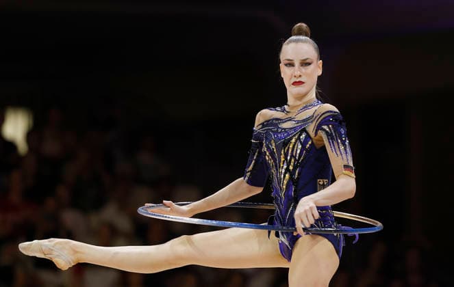 Darja Varfolomeev beim Mehrkampffinale Einzel der Rhythmischen Sportgymnastik-Weltmeisterschaft 2026 in Frankfurt am Main, Deutschland, am 14. August 2026. *** Darja Varfolomeev at the individual all-around final of the 2026 World Rhythmic Gymnastics Championships in Frankfurt am Main, Germany, on August 14, 2026 Copyright: HMBxMedia xHeikoxBecker