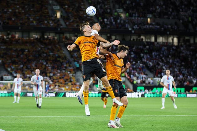 Wolverhampton, England, 14th August 2026. David Moller Wolfe of Wolverhampton Wanderers and Kristi Montgomery of Blackburn Rovers battle for the ball during the Wolverhampton Wanderers vs Blackburn Rovers Sky Bet Championship match at Molineux, Wolverhampton. Picture credit should read: Gareth Evans Sportimage EDITORIAL USE ONLY. No use with unauthorised audio, video, data, fixture lists, club league logos or live services. Online in-match use limited to 120 images, no video emulation. No use in betting, games or single club league player publications. SPI_063_GE_WOL_vs_BBR SPI-4907-0062