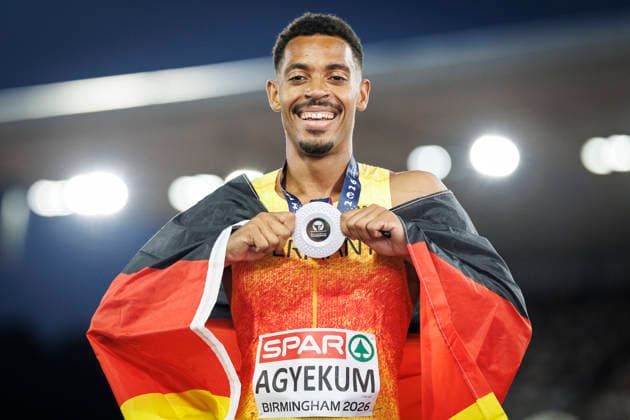 BIRMINGHAM, GREAT BRITAIN - AUGUST 14, 2026: Emil AGYEKUM (GER Germany) wins Silver in the 400m hurdles during the European Athletics Championships at Alexander Stadium on August 14, 2026 in Birmingham, Great Britain. Great Britain Copyright: xAxelxKohringx