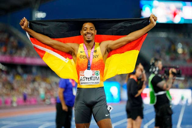BIRMINGHAM, GREAT BRITAIN - AUGUST 14, 2026 : Second place for Emil AGYEKUM (GER Germany) over 400m hurdles during the European Athletics Championships at Alexander Stadium on August 14, 2026 in Birmingham, Great Britain. Great Britain Copyright: xLeahxKohringx