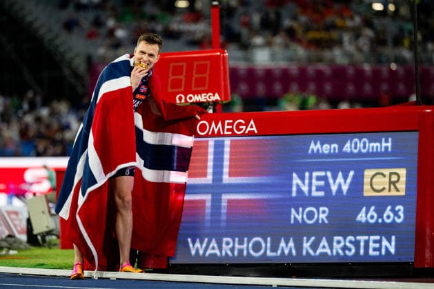 260814 Karsten Warholm of Norway celebrates after men s 400 meter hurdles final during day 5 of the 2026 European Athletics Championships on August 14, 2026 in Birmingham. Photo: Maxim Thore BILDBYRAN kod MT MT1070 friidrott athletics friidrett friidrotts-em em friidretts-em 2026 european athletics championships day 5 bbeng *** August 14, 2026: Karsten Warholm of Norway celebrates after the men’s 400-meter hurdles final on Day 5 of the 2026 European Athletics Championships on August 14, 2026 in Birmingham. Photo by Maxim Thore. BILDBYRAN code MT MT1070 track and field athletics friidrett friidrotts em em friidretts em 2026 European Athletics Championships Day 5 bbeng  Copyright: MAXIMxTHORE BB260814MT089