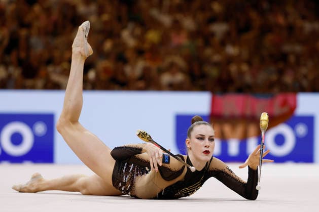 Darja Varfolomeev beim Mehrkampffinale Einzel der Rhythmischen Sportgymnastik-Weltmeisterschaft 2026 in Frankfurt am Main, Deutschland, am 14. August 2026. *** Darja Varfolomeev at the individual all-around final of the 2026 Rhythmic Gymnastics World Championships in Frankfurt am Main, Germany, on August 14, 2026 Copyright: HMBxMedia xHeikoxBecker