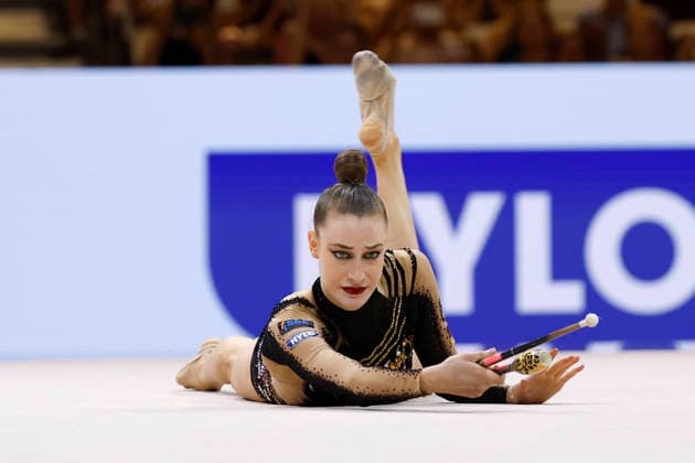 Darja Varfolomeev beim Mehrkampffinale Einzel der Rhythmischen Sportgymnastik-Weltmeisterschaft 2026 in Frankfurt am Main, Deutschland, am 14. August 2026. *** Darja Varfolomeev at the individual all-around final of the 2026 Rhythmic Gymnastics World Championships in Frankfurt am Main, Germany, on August 14, 2026 Copyright: HMBxMedia xHeikoxBecker