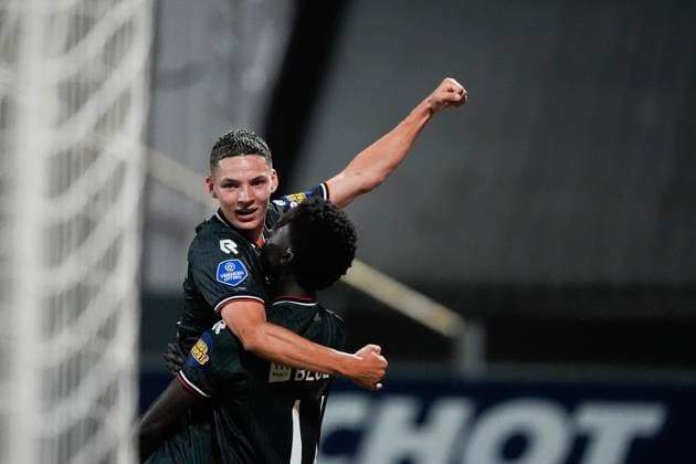 VELSEN-ZUID , 14-08-2026 , BUKO Stadion , season 2026 2027 , Dutch Eredivisie football , match between Telstar and Sparta Rotterdam , Picture shows Sparta Rotterdam player Robin van Cruijsen celebrating the 3-0 Telstar - Sparta  x205713464x Copyright: