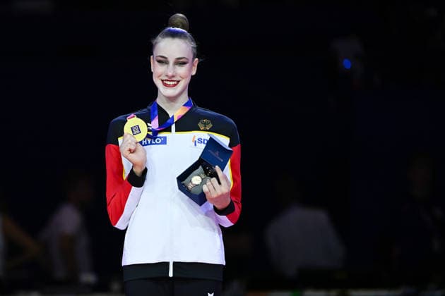Darja Varfolomeev ist Weltmeisterin - Weltmeisterschaften Rhythmische Sportgymnastik - Mehrkampf Finale Einzel, 14.08.2026 Weltmeisterschaften Rhythmische Sportgymnastik - Mehrkampf Finale Einzel, 14.08.2026, Frankfurt *** Darja Varfolomeev is the World Champion at the Rhythmic Gymnastics World Championships, Individual All-Around Final, August 14, 2026; Rhythmic Gymnastics World Championships, Individual All-Around Final, August 14, 2026, Frankfurt Copyright: xEibner-Pressefoto xHoepnerx EP_PHR