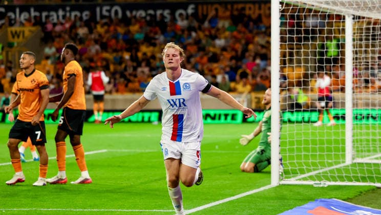 Wolverhampton Wanderers v Blackburn Rovers, EFL Sky Bet Championship GOAL 1-2 Blackburn Rovers forward Andri GuÃ°johnsen (9) scores a goal and celebrates to make the score 1-2 during the EFL Sky Bet Championship match between Wolverhampton Wanderers and Blackburn Rovers at Molineux, Wolverhampton, UK on 14 August 2026. Editorial use only DataCo restrictions apply See www.football-dataco.com , Copyright: xSimonxDaviesx PSI-24684-0107