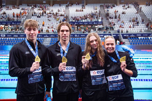 NATATION : Championnat d europe de natation 2026 - PARIS - 14 08 2026 Egor Kornev (NAB) Ivan Girev (NAB) Daria Klepikova (NAB) Kira Manokhina (NAB) Saint DenisFrance  Copyright: xBaptistexAutissierx