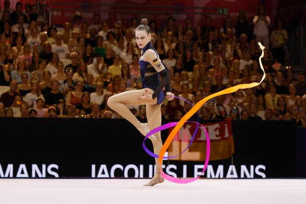 Darja Varfolomeev beim Mehrkampffinale Einzel der Rhythmischen Sportgymnastik-Weltmeisterschaft 2026 in Frankfurt am Main, Deutschland, am 14. August 2026. *** Darja Varfolomeev at the individual all-around final of the 2026 World Rhythmic Gymnastics Championships in Frankfurt am Main, Germany, on August 14, 2026 Copyright: HMBxMedia xHeikoxBecker