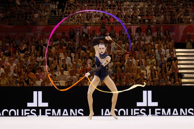 Darja Varfolomeev beim Mehrkampffinale Einzel der Rhythmischen Sportgymnastik-Weltmeisterschaft 2026 in Frankfurt am Main, Deutschland, am 14. August 2026. *** Darja Varfolomeev at the individual all-around final of the 2026 World Rhythmic Gymnastics Championships in Frankfurt am Main, Germany, on August 14, 2026 Copyright: HMBxMedia xHeikoxBecker