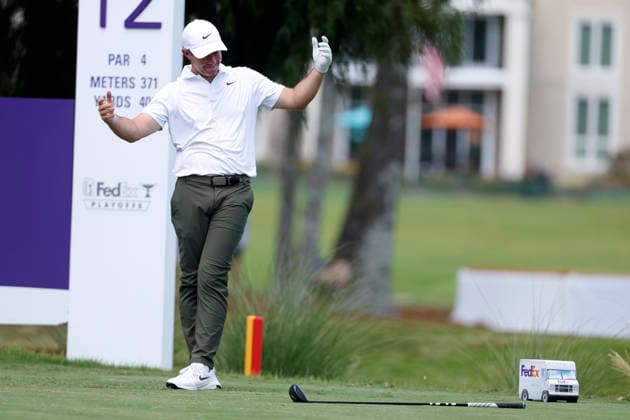 MEMPHIS, TN - AUGUST 14: Rory Mcllroy of Northern Ireland reacts as he watches his drive on No. 12 during the second round of the FedEx St. Jude Championship, August 14, 2026, at TPC Southwind in Memphis, Tennessee. (Photo by Matthew Maxey Icon Sportswire) GOLF: AUG 14 PGA, Golf Herren FedEx St. Jude Championship EDITORIAL USE ONLY Icon260814079