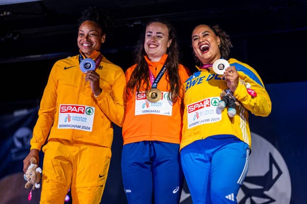 260814 Shanice Craft of Germany, Jorinde van Klinken of Netherlands and Vanessa Kamga of Sweden at the medal ceremony after women™s discus throw final during day 5 of the 2026 European Athletics Championships on August 14, 2026 in Birmingham. Photo: Mathias Bergeld BILDBYRAN kod MB MT1070 friidrott athletics friidrett friidrotts-em em friidretts-em 2026 european athletics championships day 5 bbeng *** August 14, 2026: Shanice Craft of Germany, Jorinde van Klinken of the Netherlands, and Vanessa Kamga of Sweden at the medal ceremony following the women’s discus throw final on Day 5 of the 2026 European Athletics Championships on August 14, 2026 in Birmingham. Photo by Mathias Bergeld. BILDBYRAN code MB MT1070. track and field, athletics, friidrett, friidrotts EM, 2026 European Athletics Championships, Day 5, bbeng  Copyright: MATHIASxBERGELD BB260814MB172