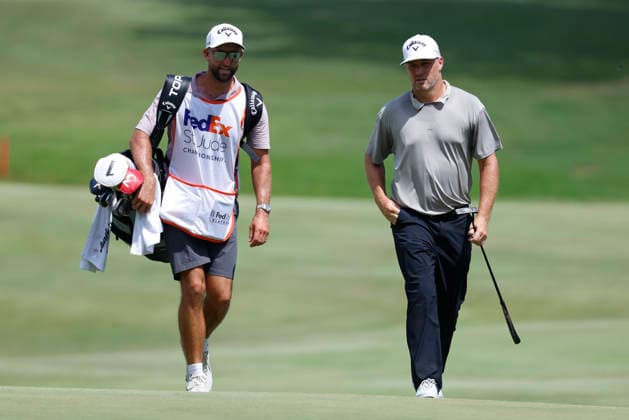 MEMPHIS, TN - AUGUST 14: Alex Noren of the United States walks with his caddie down the No. 17 fairway during the second round of the FedEx St. Jude Championship, August 14, 2026, at TPC Southwind in Memphis, Tennessee. (Photo by Matthew Maxey Icon Sportswire) GOLF: AUG 14 PGA, Golf Herren FedEx St. Jude Championship EDITORIAL USE ONLY Icon260814089