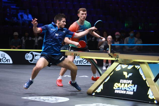 2026 WTT Europe Smash - Sweden - Main Draw - Day 5 Martin Allegro and Adrien Rassenfosse of Belgium compete against Alexis Lebrun and Felix Lebrun of France during the Men s Doubles Semifinal at the 2026 Europe Smash at the Malmo Arena in Malmo, Sweden, on August 14, 2026. Malmo Sweden  Copyright: xRemyxGrosx originalFilename:gros-europesm260814_npt6W.jpg