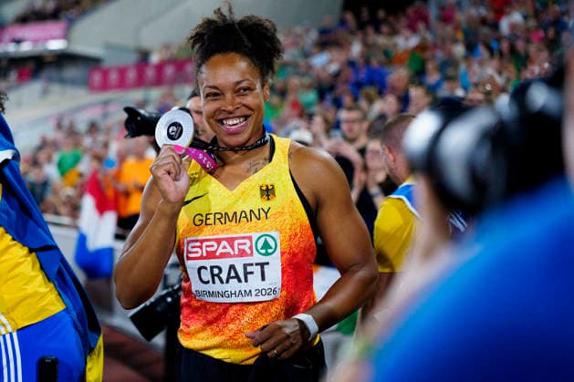 BIRMINGHAM, GREAT BRITAIN - AUGUST 14, 2026 : Second place for Shanice CRAFT (GER Germany) in the discus throw during the European Athletics Championships at Alexander Stadium on August 14, 2026 in Birmingham, Great Britain. Great Britain Copyright: xLeahxKohringx