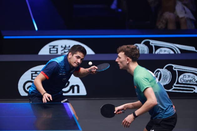 2026 WTT Europe Smash - Sweden - Main Draw - Day 5 Martin Allegro and Adrien Rassenfosse of Belgium compete against Alexis Lebrun and Felix Lebrun of France during the Men s Doubles Semifinal at the 2026 Europe Smash at the Malmo Arena in Malmo, Sweden, on August 14, 2026. Malmo Sweden  Copyright: xRemyxGrosx originalFilename:gros-europesm260814_npBmT.jpg
