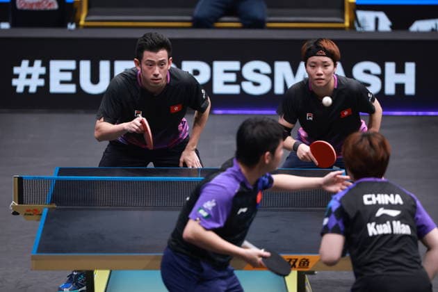 2026 WTT Europe Smash - Sweden - Main Draw - Day 5 Wong Chun Ting and Doo Hoi Kem of Hong Kong compete against Lin Shidong and Kuai Man of China during the Mixed Doubles Final at the 2026 Europe Smash at the Malmo Arena in Malmo, Sweden, on August 14, 2026. Malmo Sweden  Copyright: xRemyxGrosx originalFilename:gros-europesm260814_npK4l.jpg