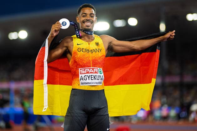 BIRMINGHAM, UNITED KINGDOM - AUGUST 14: Emil Agyekum of Germany wins the silver Medal in the Men s 400m Hurdles during the European Athletics Championships at Alexander Stadium on August 14, 2026 in Birmingham, United Kingdom. England United Kingdom Copyright: xBEAUTIFULxSPORTS TobiasxLacknerx