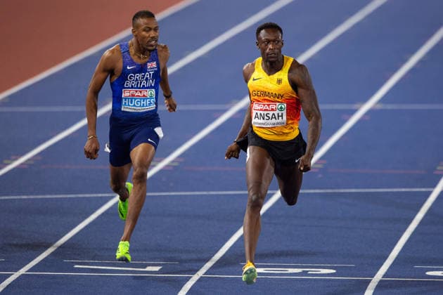 Owen Ansah of Germany wins gold in the Mens 200m at the European Atheltics Championships at Alexander Stadium in Birmingham, England (Sean Walsh Sports Press Photo)  Copyright: xSeanxWalshx Sportspressphoto_SPR206533