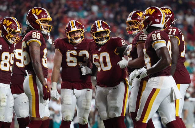 August 14, 2026, Landover, Maryland, USA: An NFL, American Football Herren, USA preseason game between the Washington Commanders and Miami Dolphins was played at Northwest Stadium on Friday, August 14, 2026; Landover, Maryland, USA. Landover USA - ZUMAs325 20260814_zsp_s325_109 Copyright: xJessxStilesx