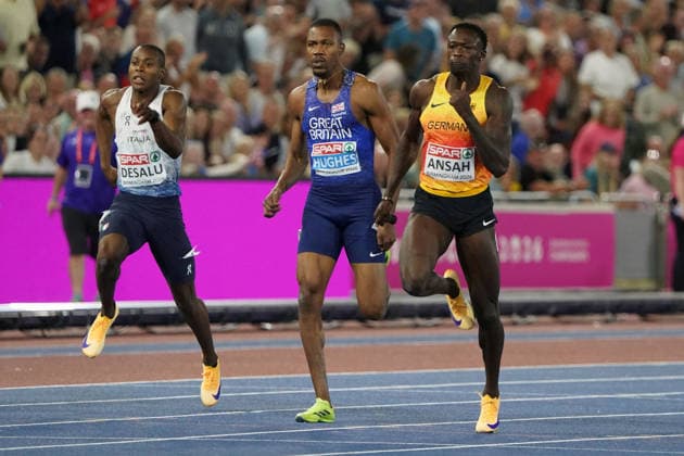 Birmingham , Leichtathletik, Athletics, Track and Field, EAA, Leichtathletik EM Birmingham 2026 European Championships birmingham 2026 , 10.08-17.08.2026, Alexander Stadium Birmingham, Grossbritannien , 200m Männer, 200m Men, Final Eseosa Fostine Desalu, Italien Italy, Zharnel Hughes , Grossbritannien , Owen Ansah Deutschland, Germany GER Copyright Gladys Chai von der Laage *** Birmingham, Track and Field, Athletics, EAA, 2026 European Athletics Championships in Birmingham, August 10–17, 2026, Alexander Stadium, Birmingham, Great Britain, Men’s 200m, Final: Eseosa Fostine Desalu, Italy, Zharnel Hughes, Great Britain, Owen Ansah, Germany (GER). Copyright Gladys Chai von der Laage