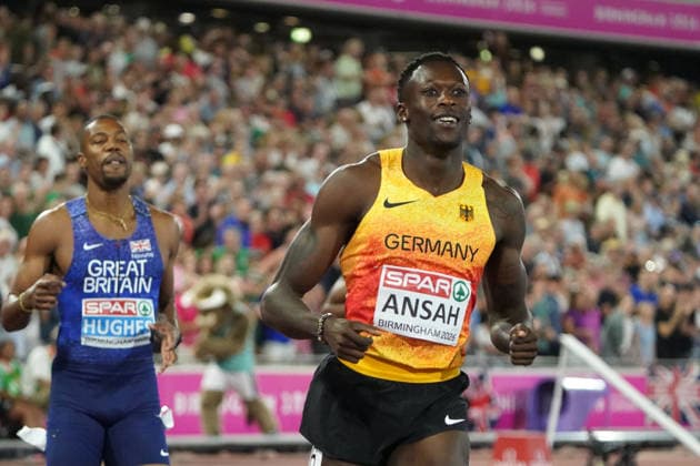 Birmingham , Leichtathletik, Athletics, Track and Field, EAA, Leichtathletik EM Birmingham 2026 European Championships birmingham 2026 , 10.08-17.08.2026, Alexander Stadium Birmingham, Grossbritannien , 200m Männer, 200m Men, Final Eseosa Fostine Desalu, Italien Italy, Zharnel Hughes , Grossbritannien , Owen Ansah Deutschland, Germany GER Copyright Gladys Chai von der Laage *** Birmingham, Track and Field, Athletics, EAA, 2026 European Athletics Championships in Birmingham, August 10–17, 2026, Alexander Stadium, Birmingham, Great Britain, Men’s 200m, Final: Eseosa Fostine Desalu, Italy, Zharnel Hughes, Great Britain, Owen Ansah, Germany (GER). Copyright Gladys Chai von der Laage