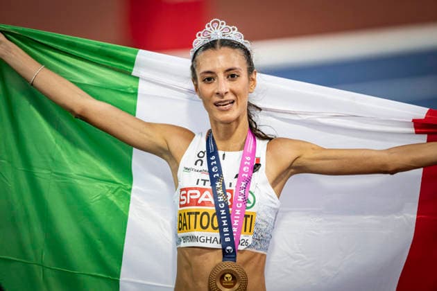RECORD DATE NOT STATED 14th August 2026; Alexander Stadium, Birmingham, Midlands, England; 2026 European Athletics Championships, Day Five; Nadia Battocletti (ITA) celebrates winning gold in the womens 10000m final GodfreyxPitt