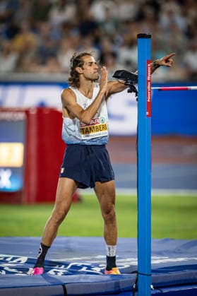 RECORD DATE NOT STATED 14th August 2026; Alexander Stadium, Birmingham, Midlands, England; 2026 European Athletics Championships, Day Five; Gianmarco Tamberi (ITA) celebrates winning the mens high jump GodfreyxPitt