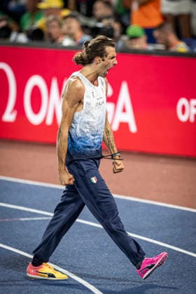 RECORD DATE NOT STATED 14th August 2026; Alexander Stadium, Birmingham, Midlands, England; 2026 European Athletics Championships, Day Five; Gianmarco Tamberi (ITA) celebrates winning the mens high jump GodfreyxPitt