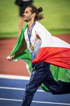 RECORD DATE NOT STATED 14th August 2026; Alexander Stadium, Birmingham, Midlands, England; 2026 European Athletics Championships, Day Five; Gianmarco Tamberi (ITA) celebrates winning the mens high jump GodfreyxPitt