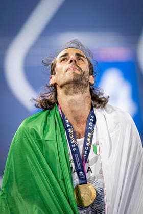 RECORD DATE NOT STATED 14th August 2026; Alexander Stadium, Birmingham, Midlands, England; 2026 European Athletics Championships, Day Five; Gianmarco Tamberi (ITA) celebrates winning the mens high jump GodfreyxPitt